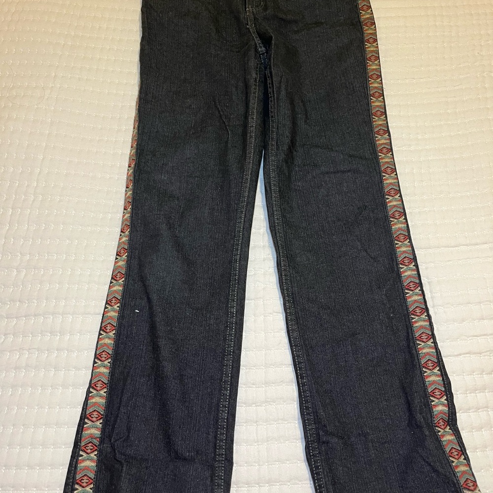 Coldwater Creek Black High-Rise Jeans with Aztec Side Trim! - Picture 2 of 5